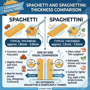 Comparison of spaghetti and spaghettini pasta thickness with characteristics and usage tips