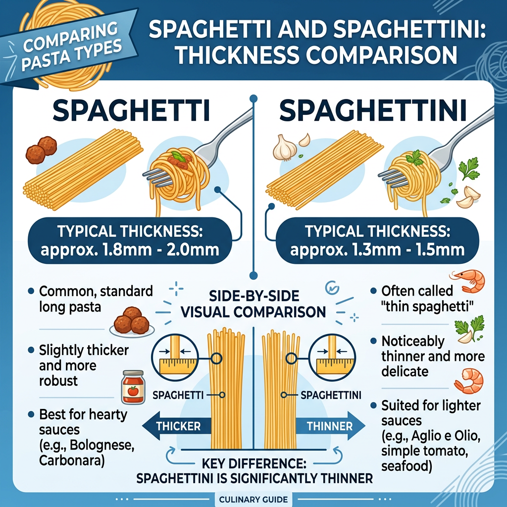 Comparison of spaghetti and spaghettini pasta thickness with characteristics and usage tips